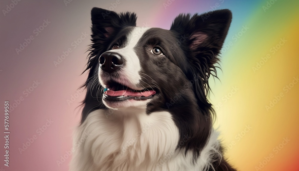 border collie dog portrait on rainbow background - generative ai