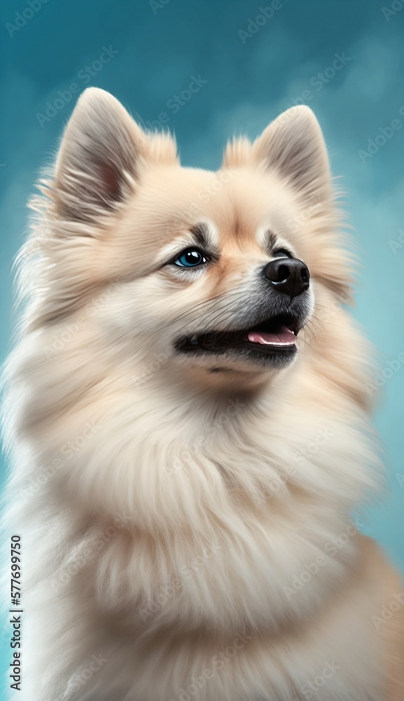 Pomeranian German Spitz Dog Portrait plain background - generative AI