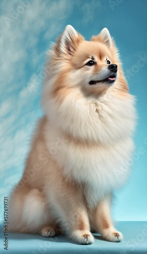 Pomeranian German Spitz Dog Portrait plain background - generative AI