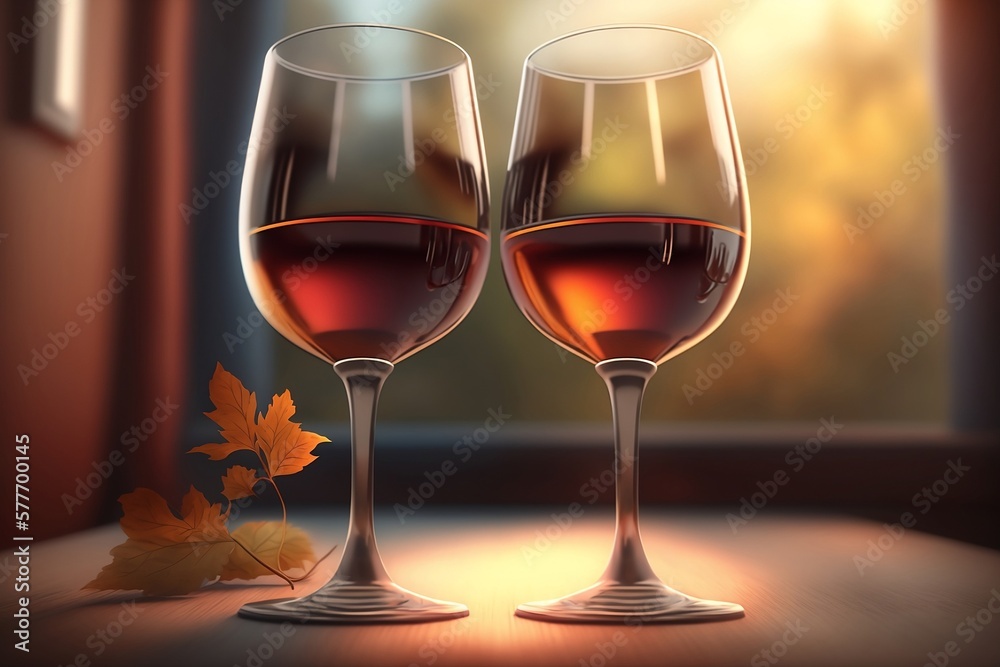 two glasses of red wine on a table - generative ai