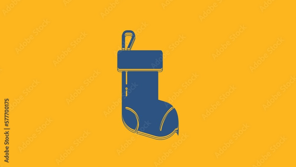 Blue Christmas stocking icon isolated on orange background. Merry Christmas and Happy New Year. 4K Video motion graphic animation Blue Christmas stocking icon isolated on orange background. Merry Christmas and Happy New Year. 4K Video motion graphic animation