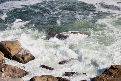 Rocks waves sea blue sky horizon