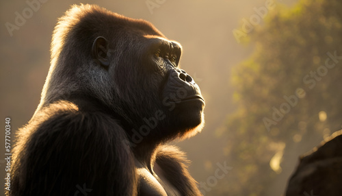 Fotografiet Gorilla side view, golden hour