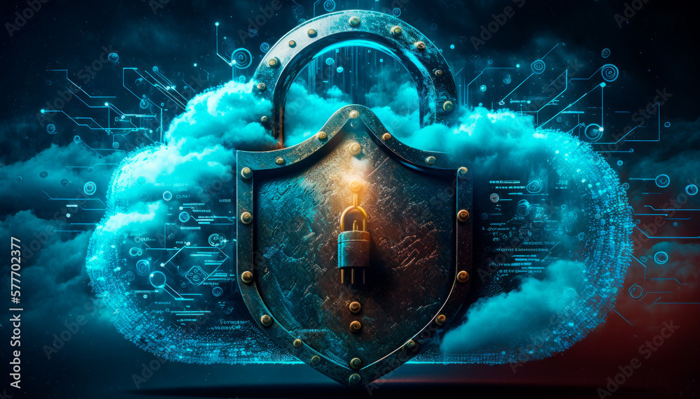 Fototapeta premium security and protection in the cloud, concept of digital data security against hackers and unauthorized access, passwords and secure access, generative ai