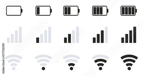 Mobile phone signal, wi-fi, battery icon. Vector for mobile phone. EPS 10