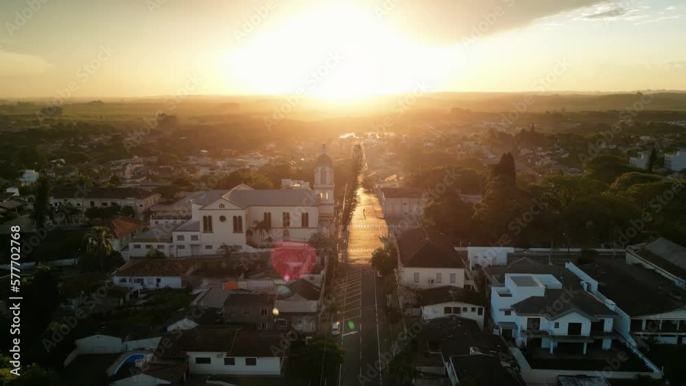 Final de tarde em Camaquã, Igreja Matriz, Por do sol, imagem aérea, Rio grande do sul, Brasil, Drone, DJI