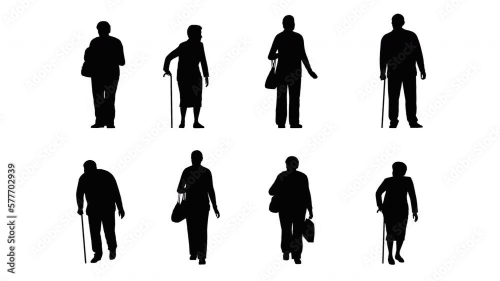 3D Rendering,Silhouette Group of Elderly or Old People Isolated Graphic on White Background Alpha Channel. 3D Rendering,Silhouette Group of Elderly or Old People Isolated Graphic on White Background Alpha Channel.