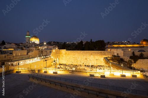 Israel, Sacred Western Wall Kotel in Jerusalem Old City known as Wailing Wall and Al Buraq Wall. photo