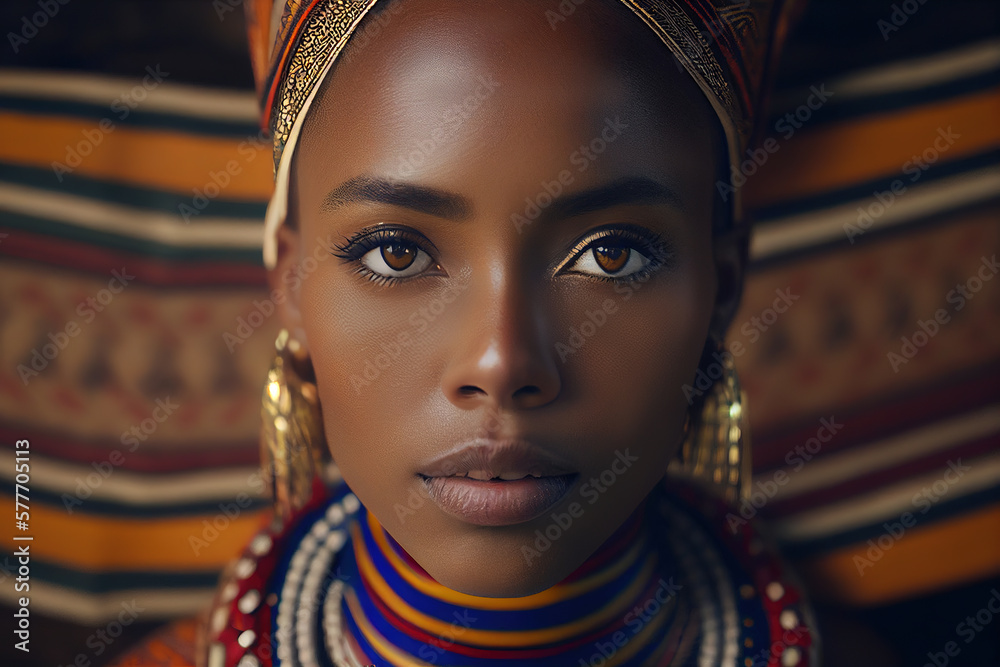 Tanzania woman in etnic dress. Generative AI. - obrazy, fototapety, plakaty 