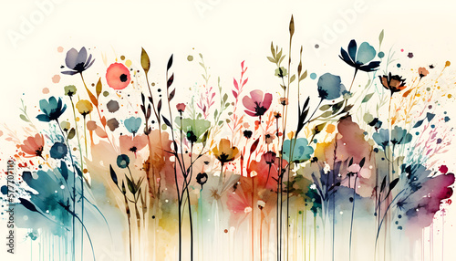 Colorful abstract flower meadow watercolor.Ai generated