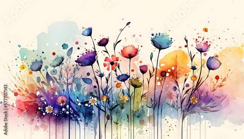 Colorful abstract flower meadow watercolor.Ai generated