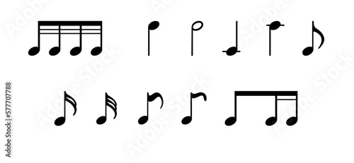 set of notes and the word music on the white background.