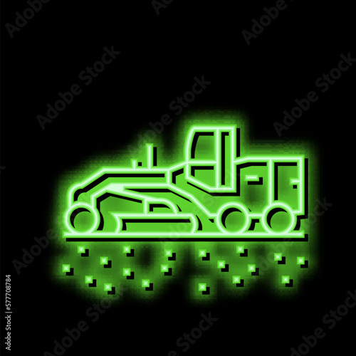 tractor prepare space for pipeline construction neon glow icon illustration