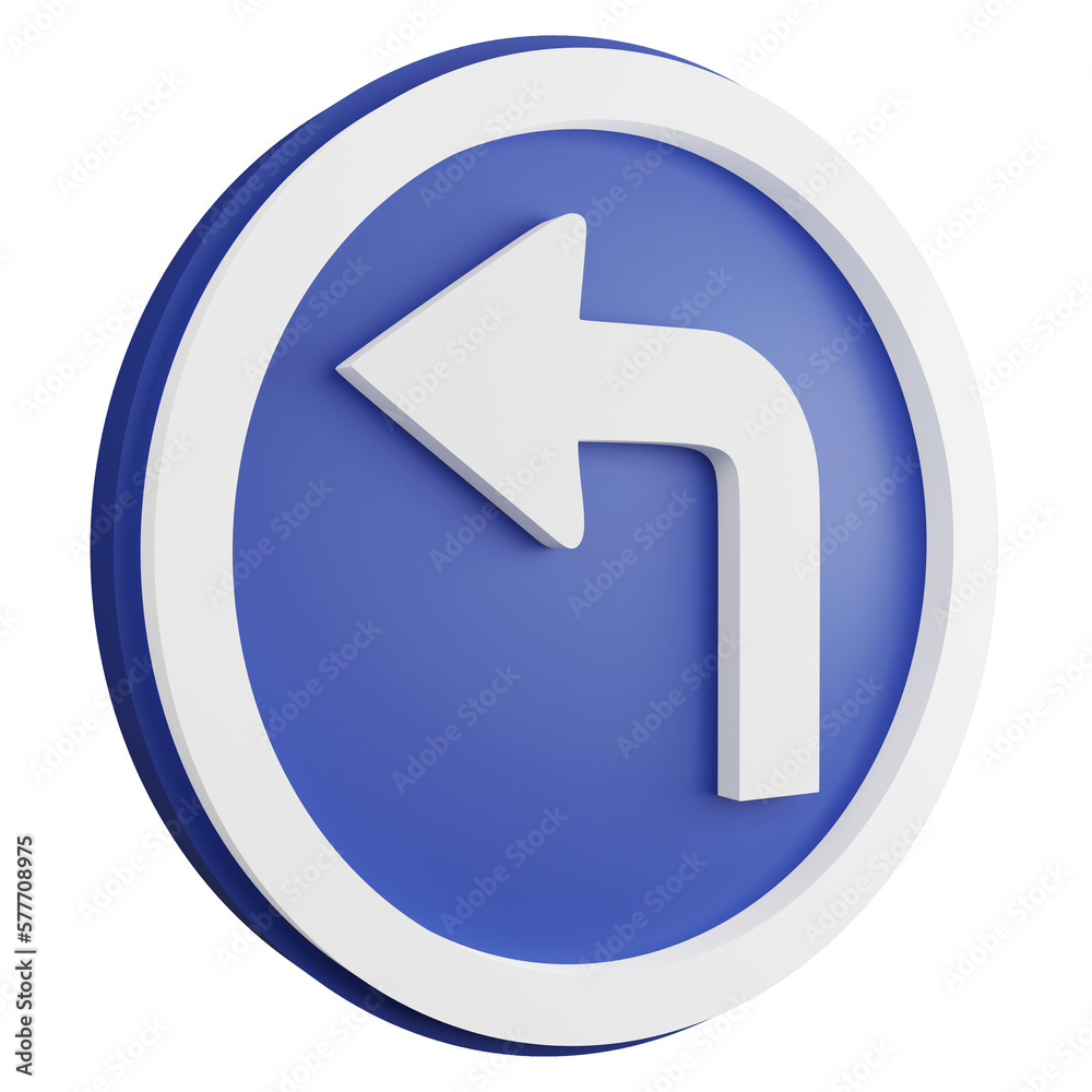 3D render turn left ahead sign icon isolated on transparent background, blue informative sign 3D render turn left ahead sign icon isolated on transparent background, blue informative sign