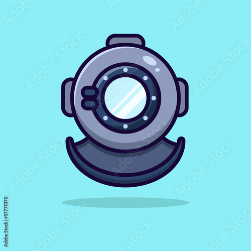 Diving Helmet Flat Cartoon Icon. Diving Helmet Logo Concept Isolated Premium Vector Illustration