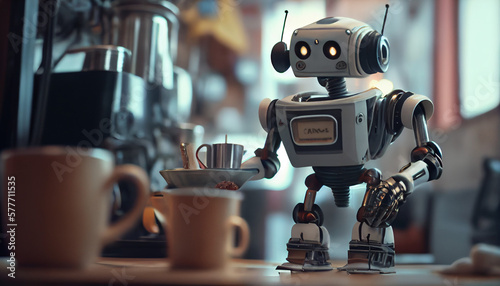 A robot serving coffee in a cafe generated by AI photo