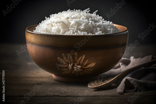 cooked plain white basmati rice or steamed rice in bowl, Generative AI