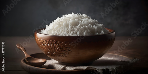 cooked plain white basmati rice or steamed rice in bowl