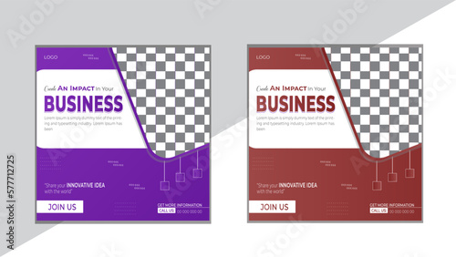 Corporate Business social media post banner template. Set of Editable square banners with red and purple gradient background. Suitable for social media posts and web internet ads