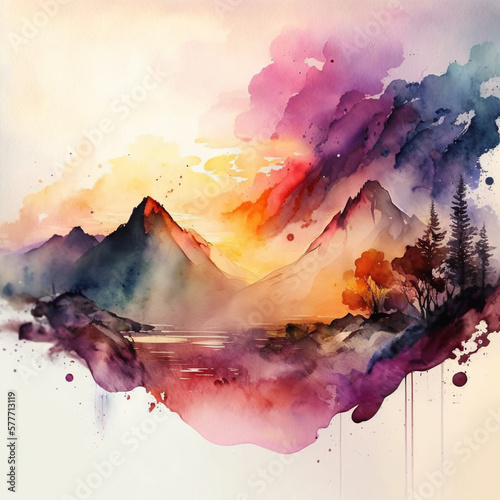 watercolor mountain view
