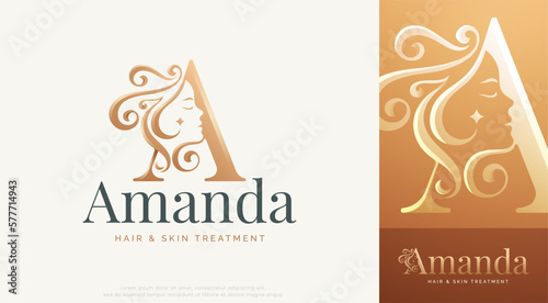 beauty monogram letter a woman silhouette logo design.