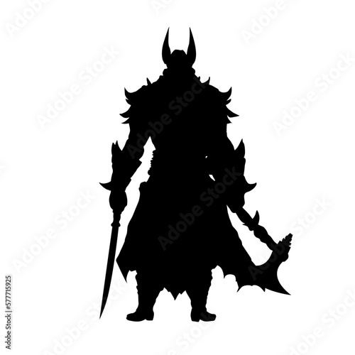 Fantasy warrior silhouette isolated, knight, fighter - vector illustration