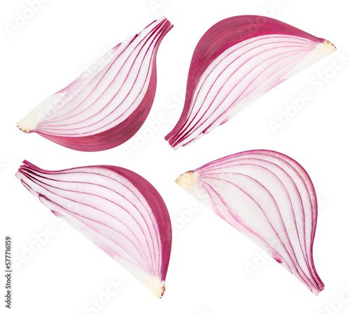 Set of delicious red onion pieces, cut out
