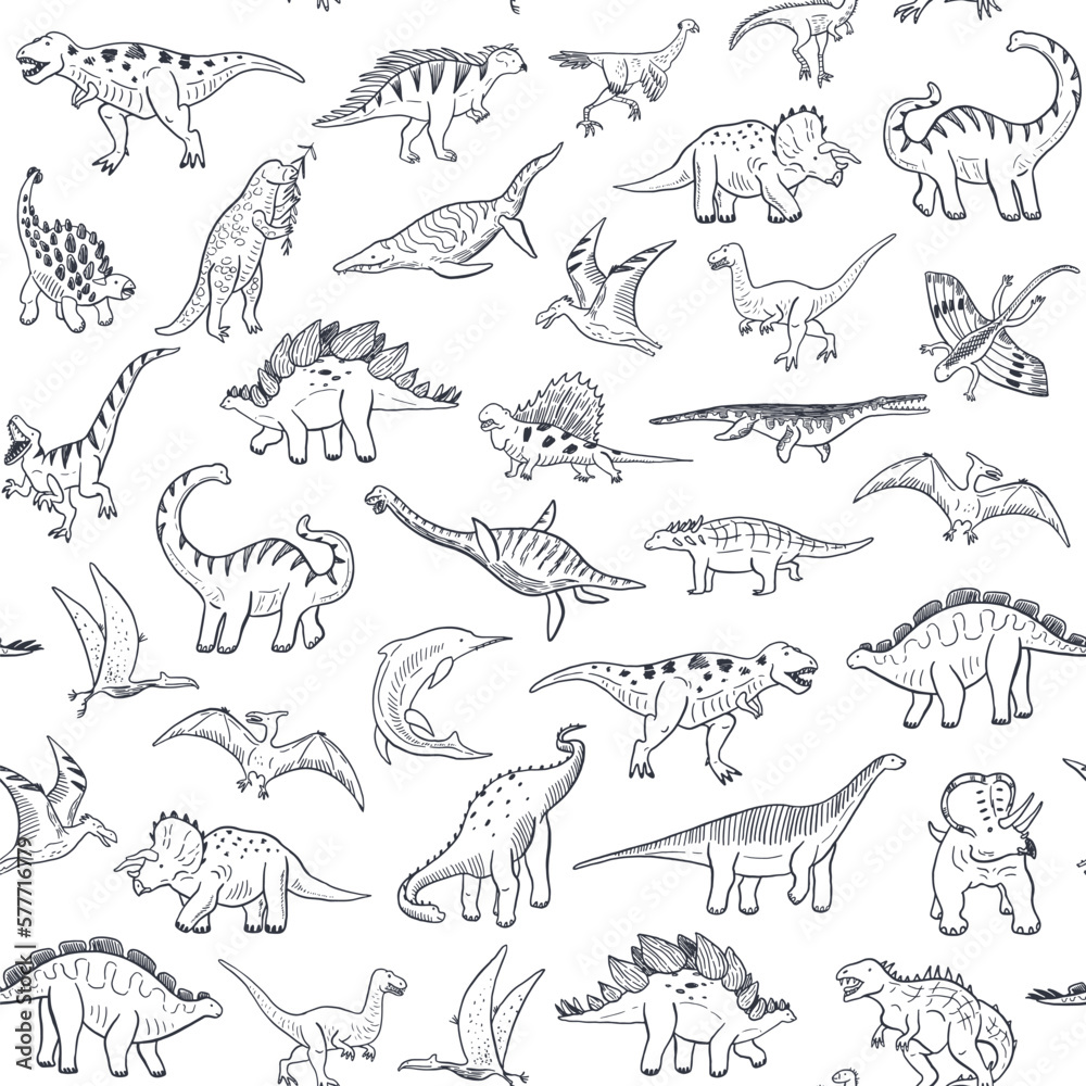 Dinosaur doodle vector line seamless pattern. Dinosaur doodle vector line seamless pattern.