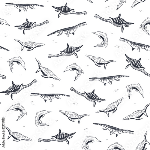 Wallpaper Mural Water dinosaur line doodle vector seamless pattern. Torontodigital.ca