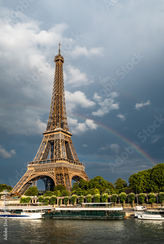Famous Eiffel Tower (Tour Eiffel) With Rainbow And River Seine In The Capital Of France Paris © grafxart