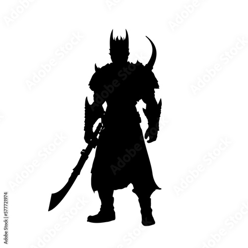 Fantasy warrior silhouette isolated, knight, fighter - vector illustration