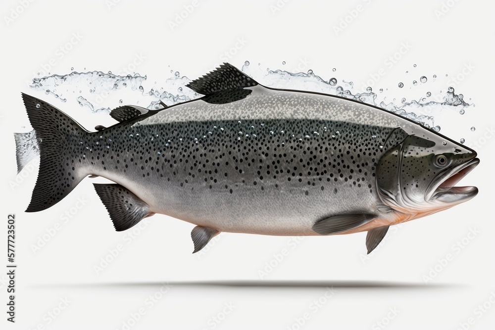 Obraz premium Realistic whole tuna salmon fish on white background. Ai