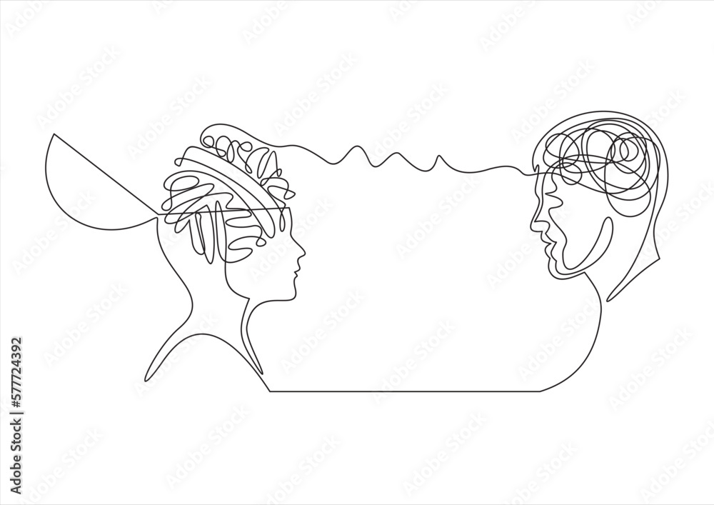 Confused thoughts and clear thoughts concept. Continuous line drawing ...