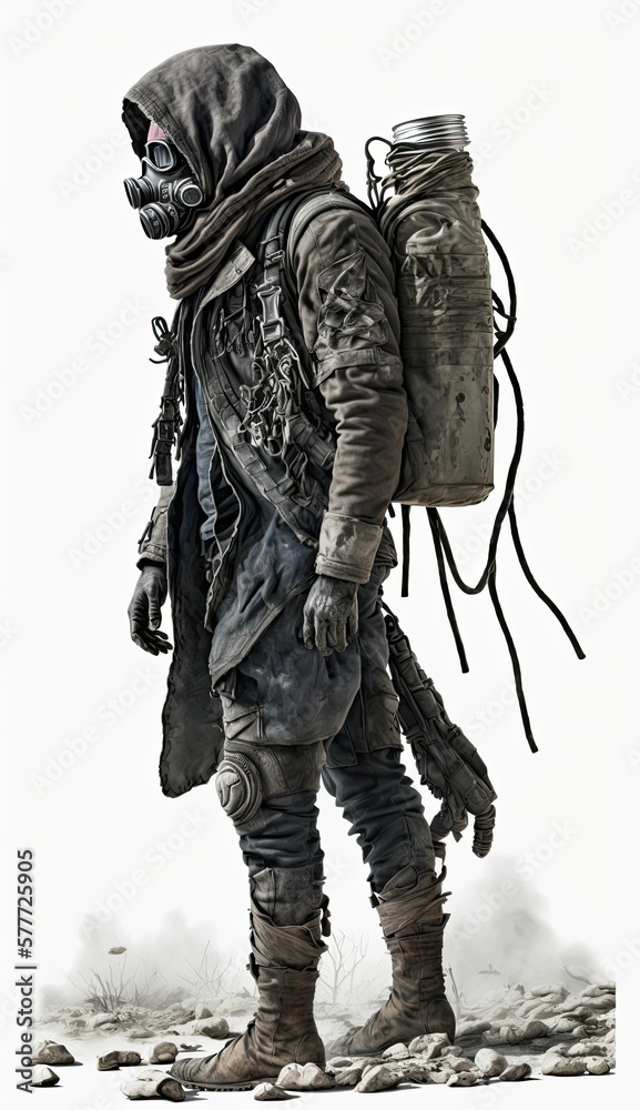 Fototapeta premium Stalker from wasteland, nuclear war survival human