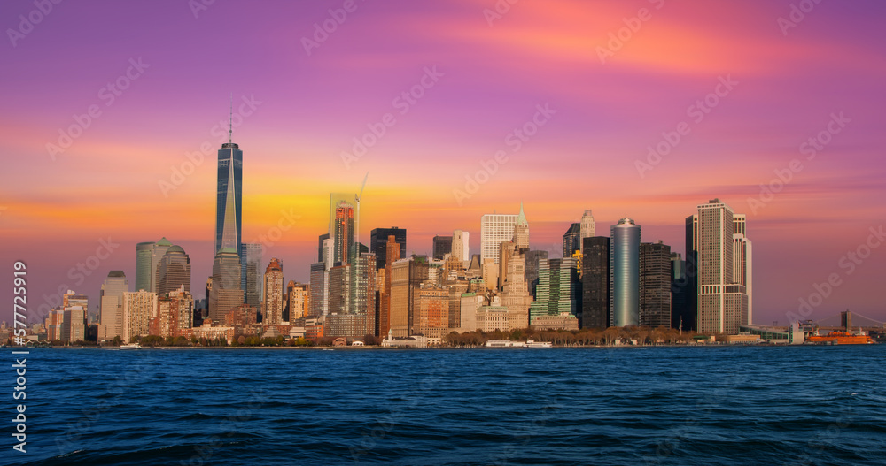 
A beautiful sunset of the Manhattan skyline
