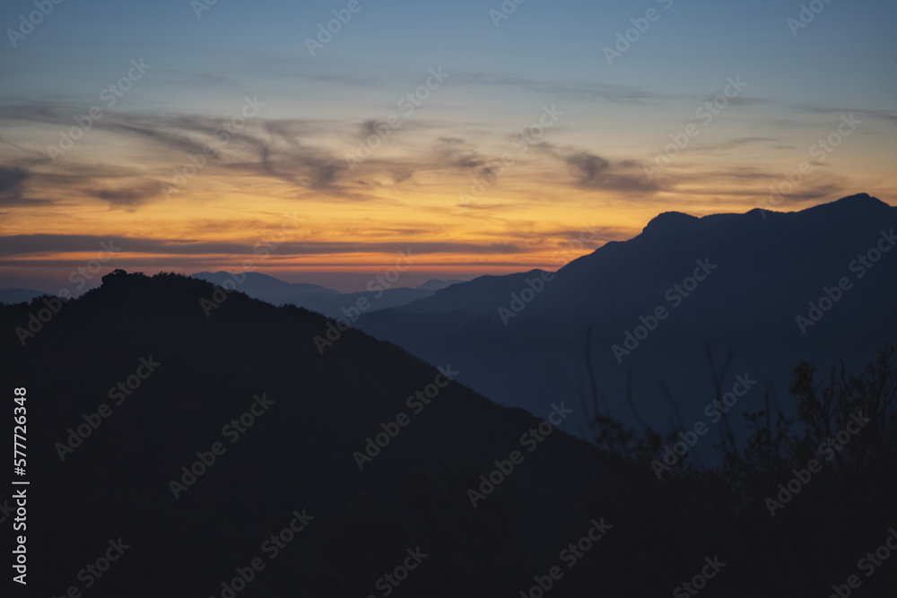 sunset over the mountains in spring