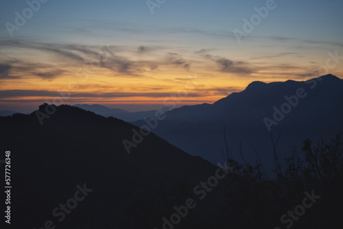 sunset over the mountains in spring