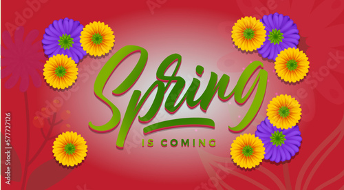 hello spring. flowers with typography letter