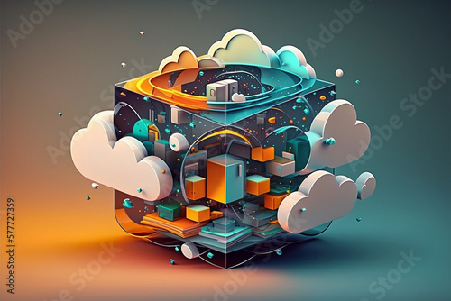 Cloud computing technology concept. Futuristic illustration. AI generative  photo