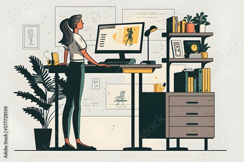 An illustration of a person wokring with a standing desk