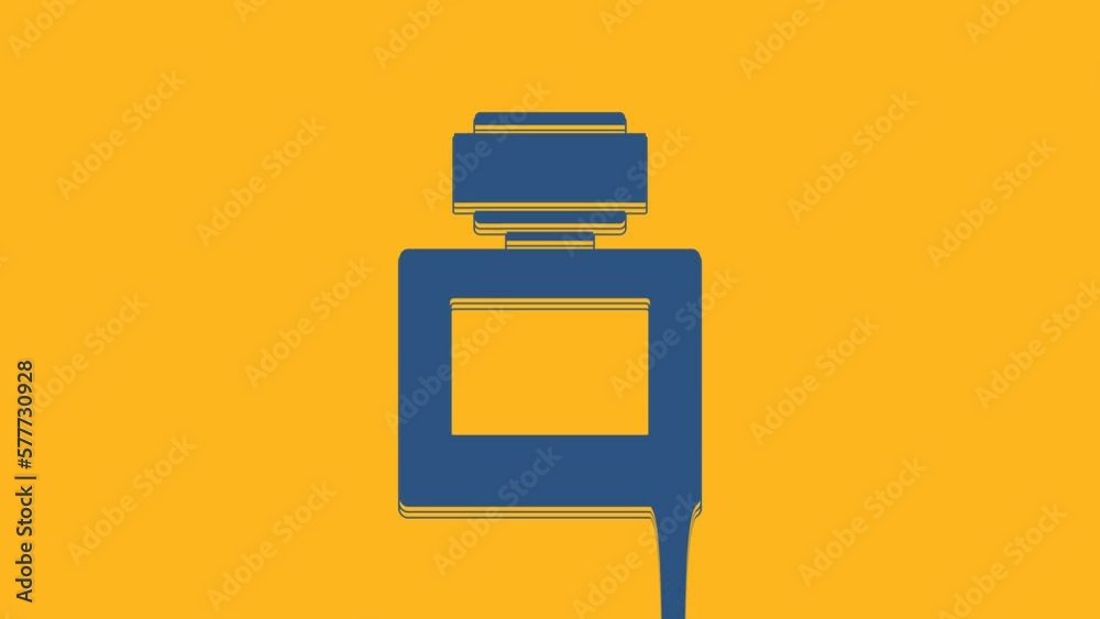 Blue Aftershave icon isolated on orange background. Cologne spray icon. Male perfume bottle. 4K Video motion graphic animation Blue Aftershave icon isolated on orange background. Cologne spray icon. Male perfume bottle. 4K Video motion graphic animation