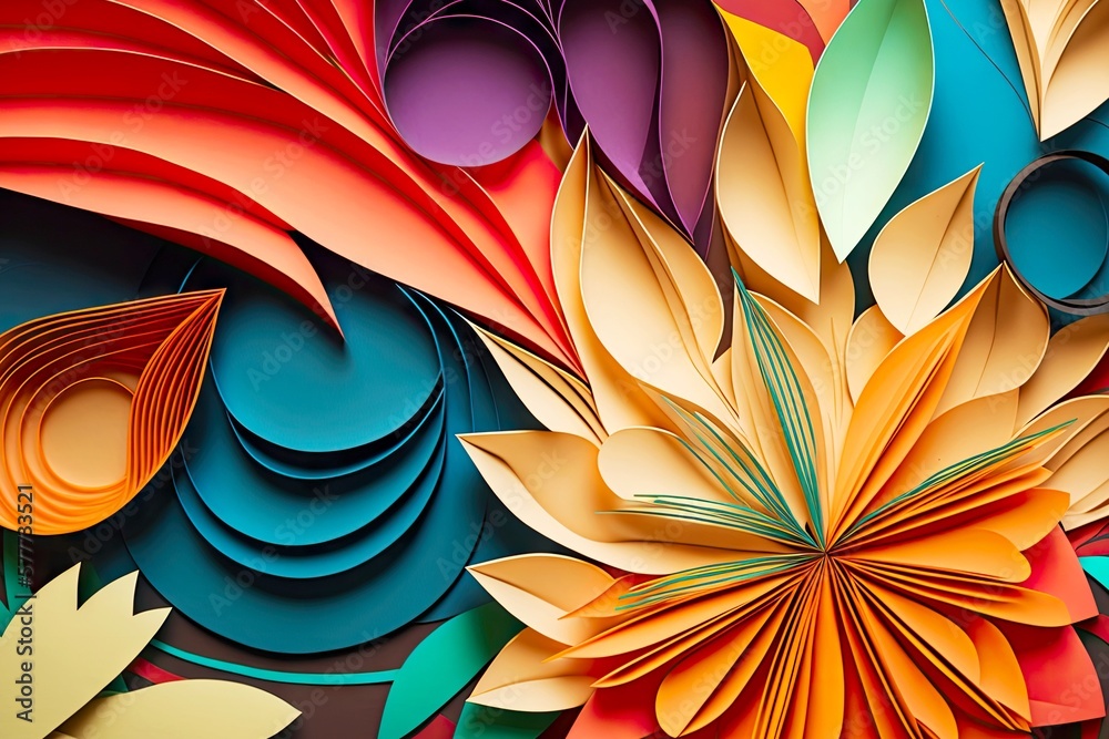 abstract multilayer flowers from multicolored paper sheets and