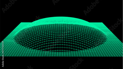 Bubble swelling as mountain. Hill, spherical protrusion. Hemisphere from dots..