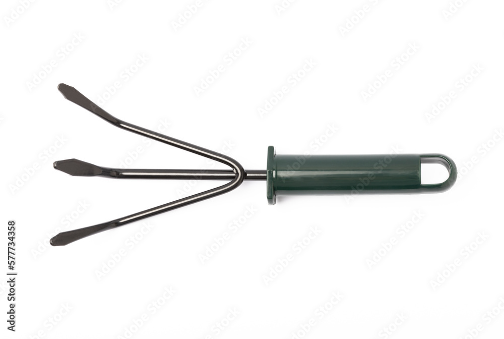 Garden rake isolated on white background.Gardening and hobby concept. Garden rake isolated on white background.Gardening and hobby concept.