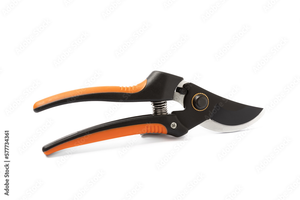 Secateurs isolated on white background.Gardening and hobby concept. Secateurs isolated on white background.Gardening and hobby concept.