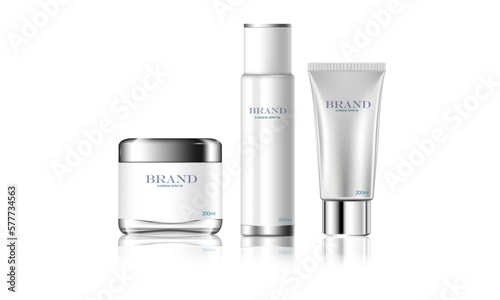 vector illustration realistic cosmetic product design template on the white background,use for cosmetic advertising,include white cosmetic cream jar and spray bottle and cosmetic tube.