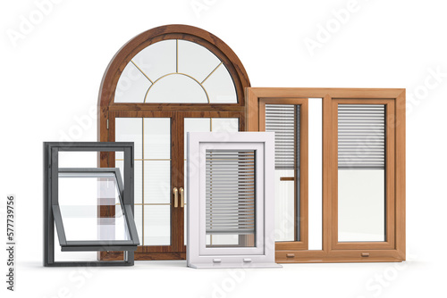 Windows of different types isolated on white.