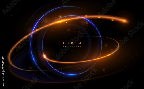Abstract blue and gold circle light effect on black background