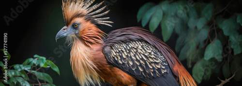 Hoatzin - perched on a branch- Generative AI photo