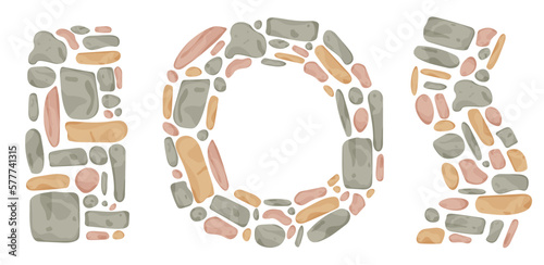 Set of stone textured road in cartoon style. Vector illustration